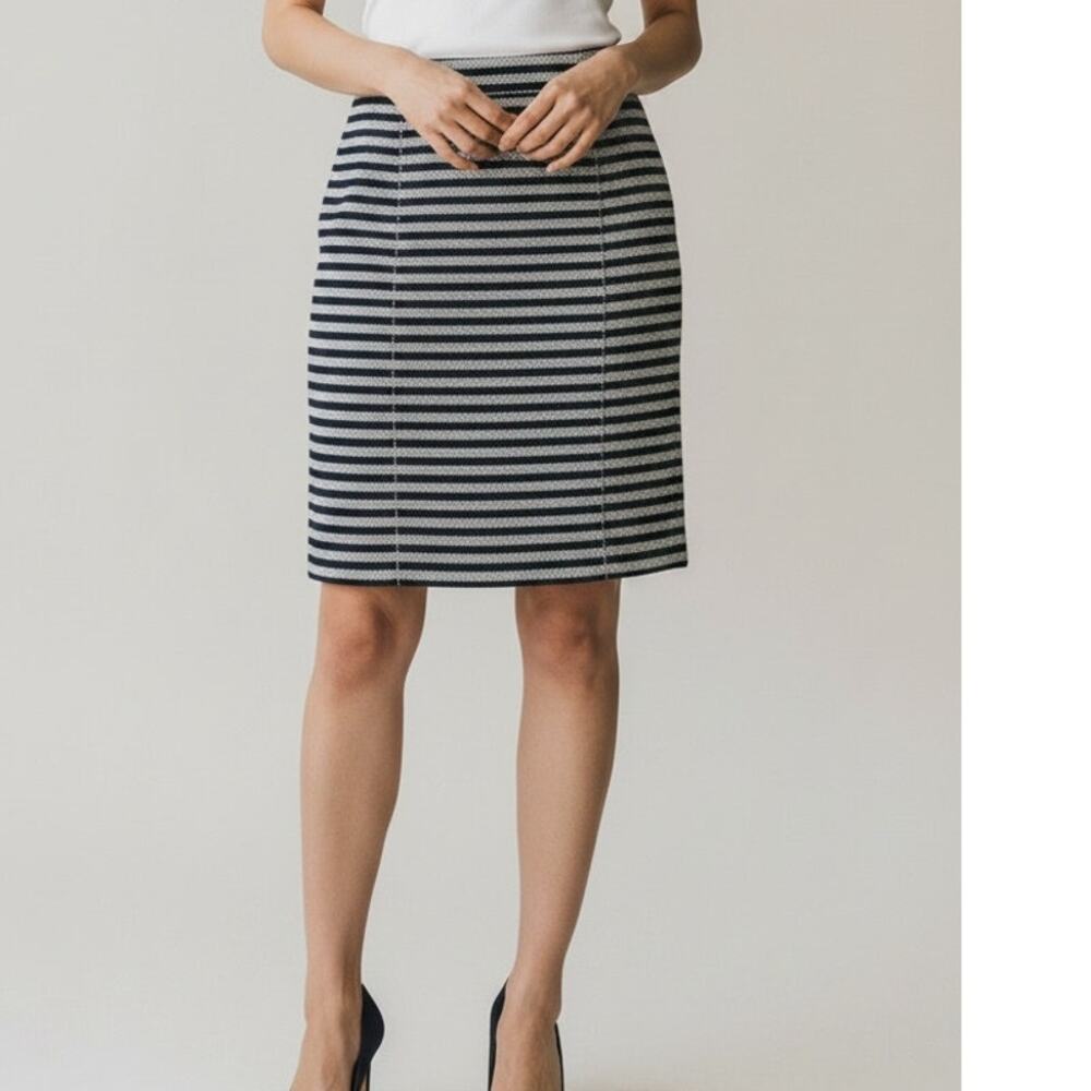 J. Crew Textured Tweed Pencil Lined Mini Skirt Vertical Stripe 0 Navy Blue